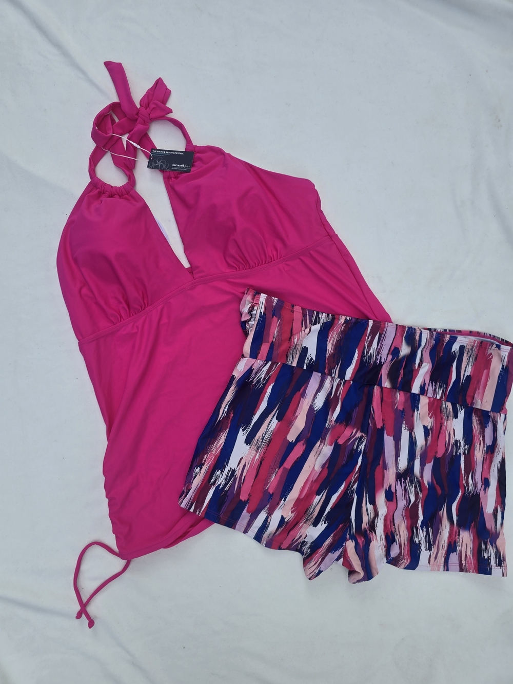 NWT Summer Mae Two Piece Pink Halter Tankini & Swim Short Bathing Suit Size XXL